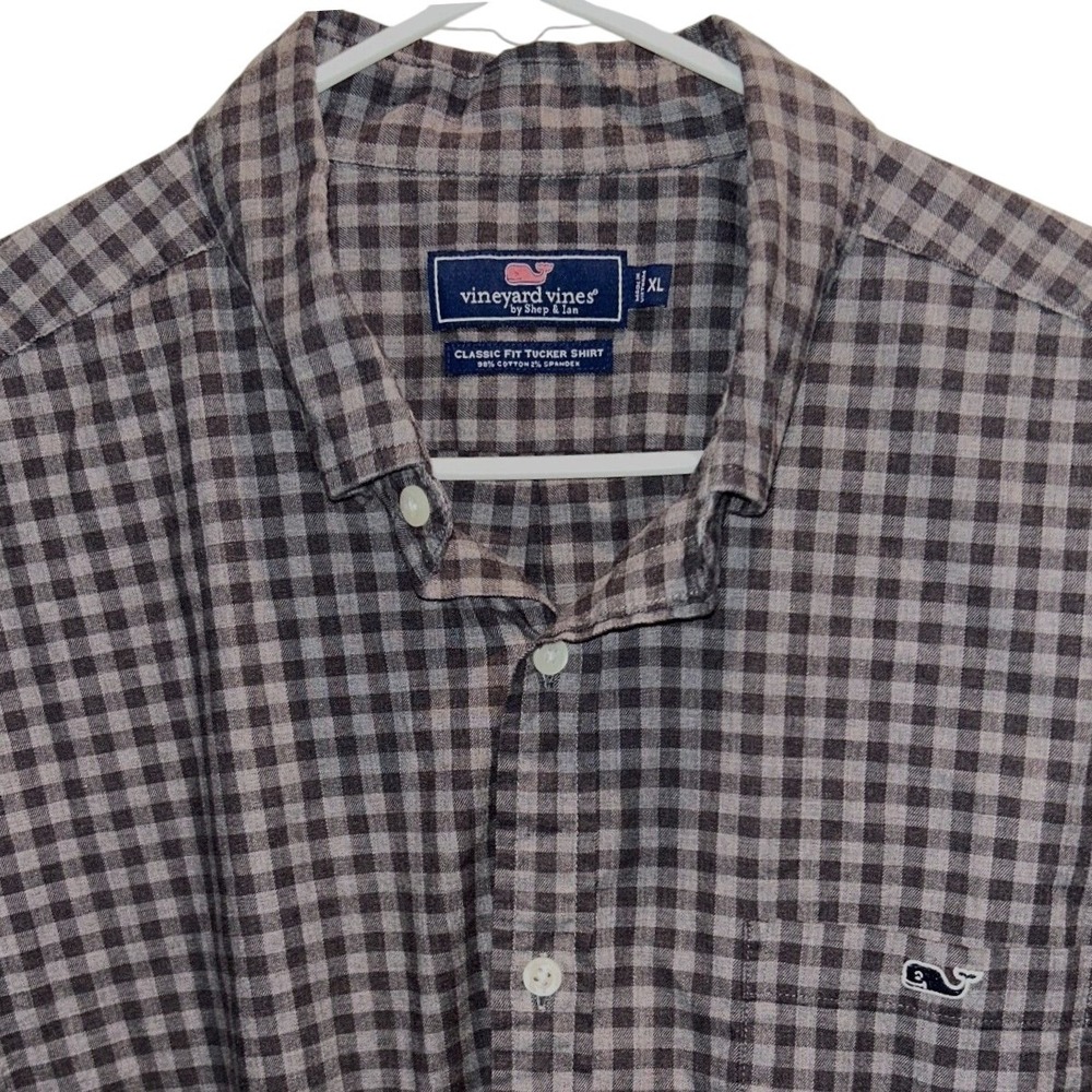 Vineyard Vines Tucker Shirt XL Men's Grey Gingham Classic Fit Long Sleeve Button